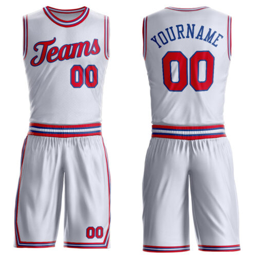Custom White Red-Royal Round Neck Suit Basketball Jersey