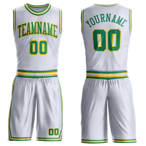 BSuit0463 Custom White Kelly Green-Gold Round Neck Suit Basketball Jersey
