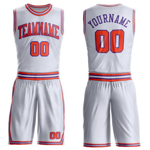 BSuit0467 Custom White Orange-Purple Round Neck Suit Basketball Jersey