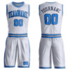 Custom White Powder Blue-Navy Round Neck Suit Basketball Jersey