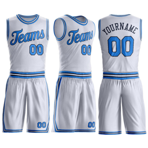 Custom White Powder Blue-Navy Round Neck Suit Basketball Jersey