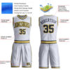 Custom White Navy-Gold Round Neck Suit Basketball Jersey