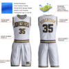 Custom White Navy-Old Gold Round Neck Suit Basketball Jersey