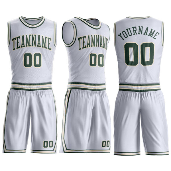 Custom White Green-Cream Round Neck Suit Basketball Jersey