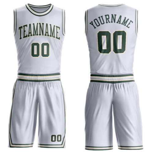 BSuit0475 Custom White Green-Cream Round Neck Suit Basketball Jersey