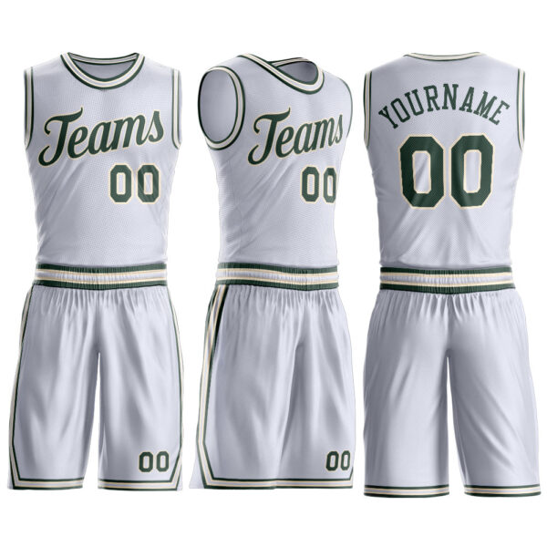 Custom White Green-Cream Round Neck Suit Basketball Jersey