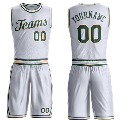 BSuit0476 Custom White Green-Cream Round Neck Suit Basketball Jersey