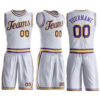Custom White Purple-Gold Round Neck Suit Basketball Jersey