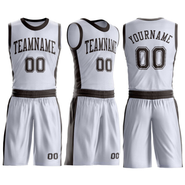 Custom White Brown Round Neck Suit Basketball Jersey