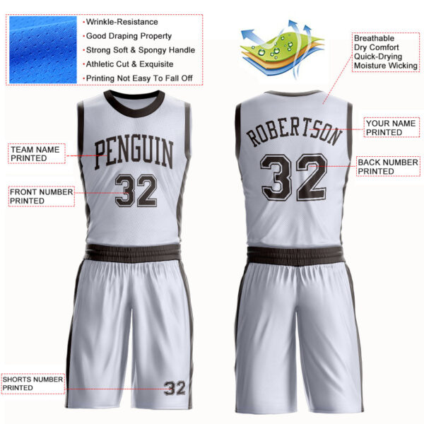 Custom White Brown Round Neck Suit Basketball Jersey