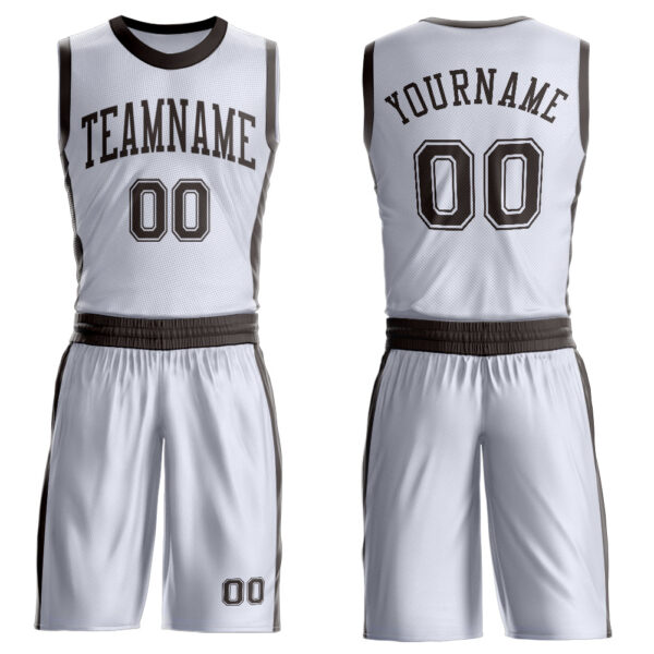 Custom White Brown Round Neck Suit Basketball Jersey