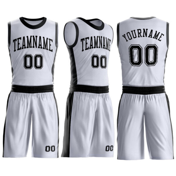 Custom White Black Round Neck Suit Basketball Jersey