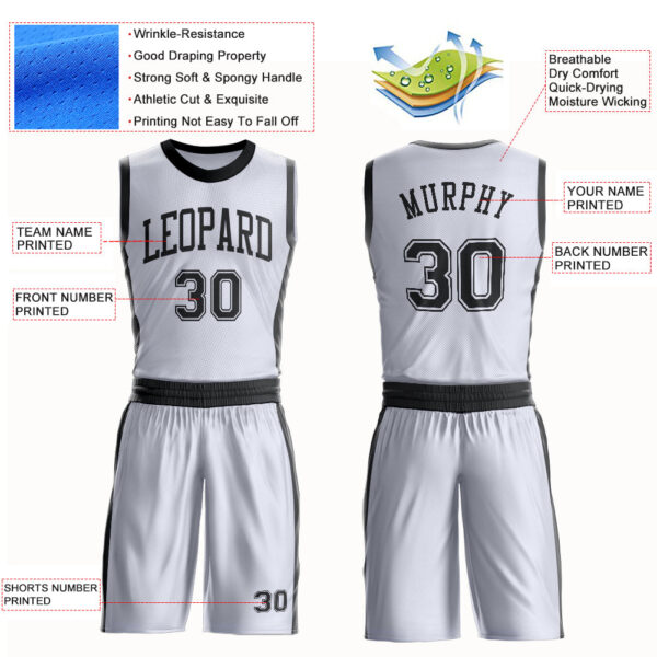 Custom White Black Round Neck Suit Basketball Jersey