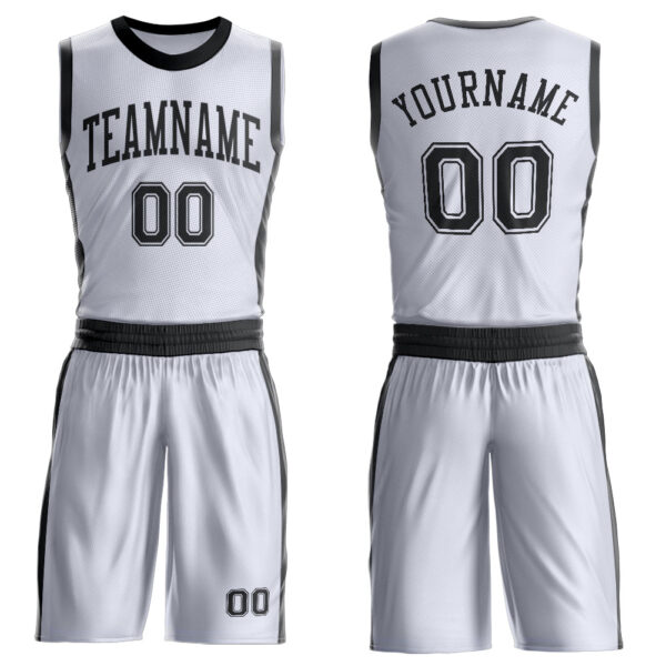 Custom White Black Round Neck Suit Basketball Jersey