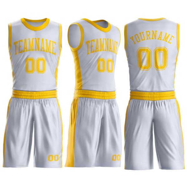 Custom White Gold Round Neck Suit Basketball Jersey