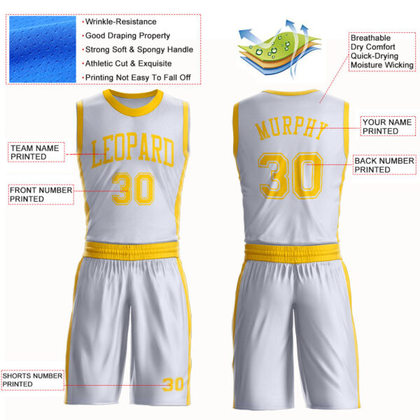 Custom White Gold Round Neck Suit Basketball Jersey