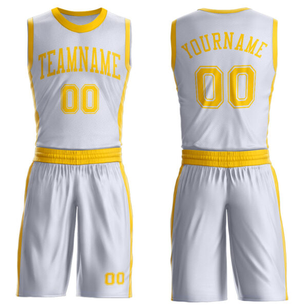 Custom White Gold Round Neck Suit Basketball Jersey