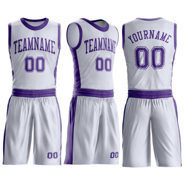 Custom White Purple Round Neck Suit Basketball Jersey
