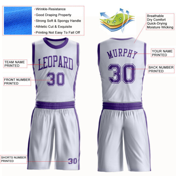 Custom White Purple Round Neck Suit Basketball Jersey
