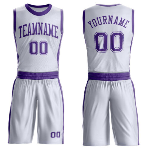 Custom White Purple Round Neck Suit Basketball Jersey