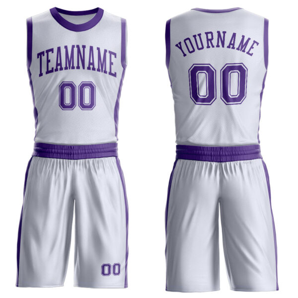 Custom White Purple Round Neck Suit Basketball Jersey