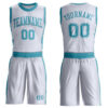 Custom White Teal Round Neck Suit Basketball Jersey