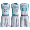 Custom White Teal Round Neck Suit Basketball Jersey