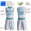 Custom White Teal Round Neck Suit Basketball Jersey