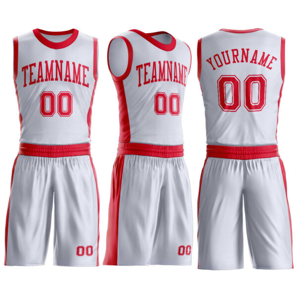 Custom White Red Round Neck Suit Basketball Jersey