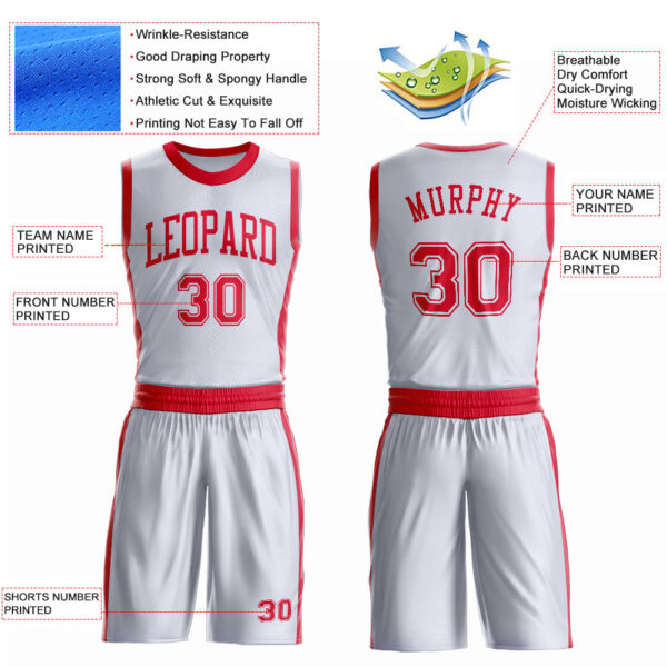 Custom White Red Round Neck Suit Basketball Jersey
