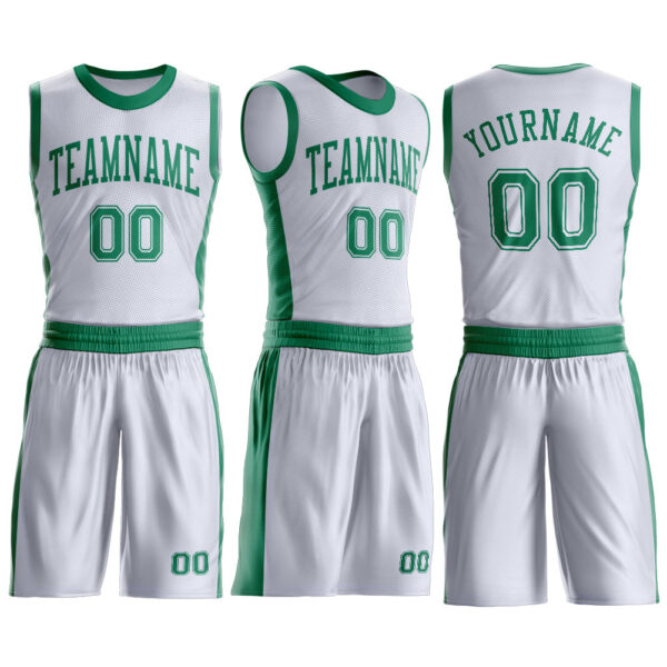 Custom White Kelly Green Round Neck Suit Basketball Jersey