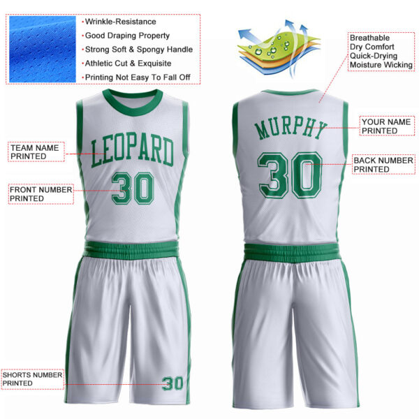 Custom White Kelly Green Round Neck Suit Basketball Jersey