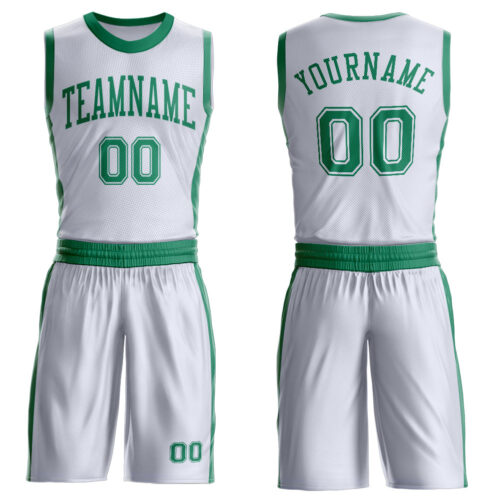 Custom White Kelly Green Round Neck Suit Basketball Jersey