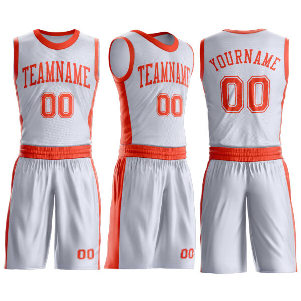Custom White Orange Round Neck Suit Basketball Jersey
