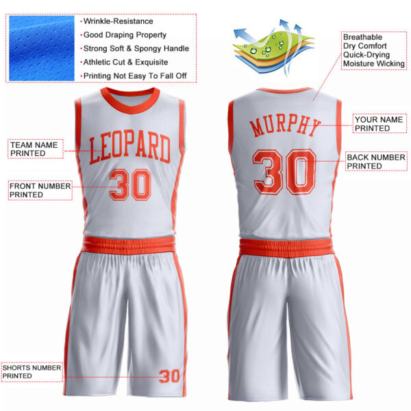 Custom White Orange Round Neck Suit Basketball Jersey