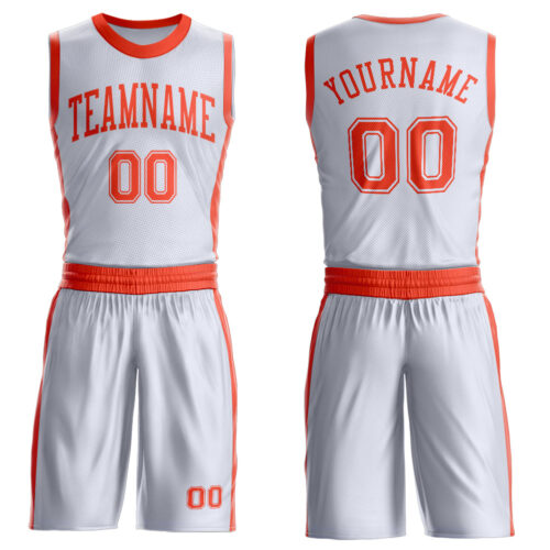 Custom White Orange Round Neck Suit Basketball Jersey