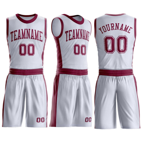 Custom White Maroon Round Neck Suit Basketball Jersey