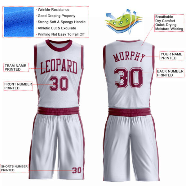Custom White Maroon Round Neck Suit Basketball Jersey