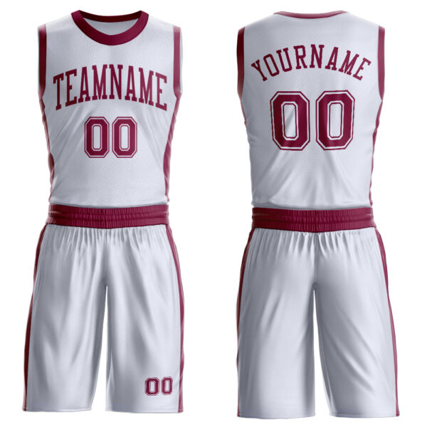 Custom White Maroon Round Neck Suit Basketball Jersey