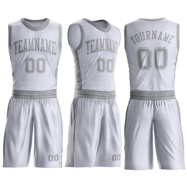 Custom White Gray Round Neck Suit Basketball Jersey