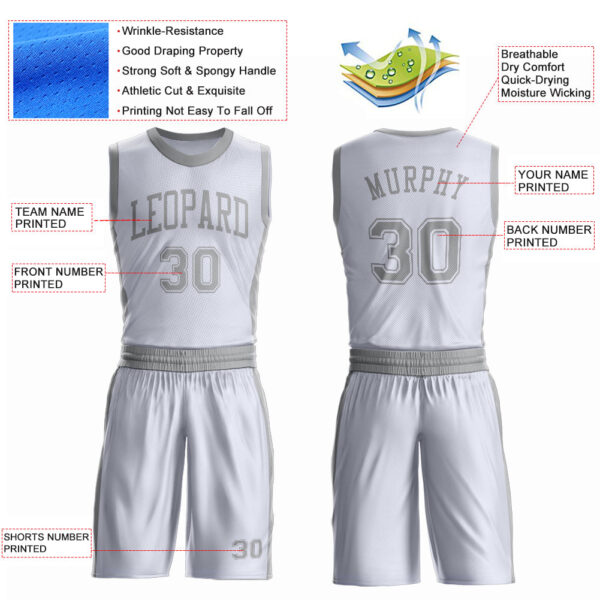 Custom White Gray Round Neck Suit Basketball Jersey
