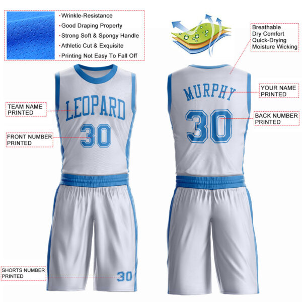 Custom White Blue Round Neck Suit Basketball Jersey