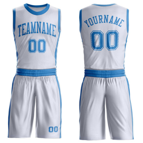 Custom White Blue Round Neck Suit Basketball Jersey