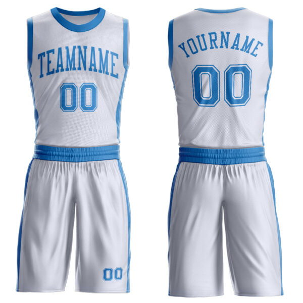 Custom White Blue Round Neck Suit Basketball Jersey