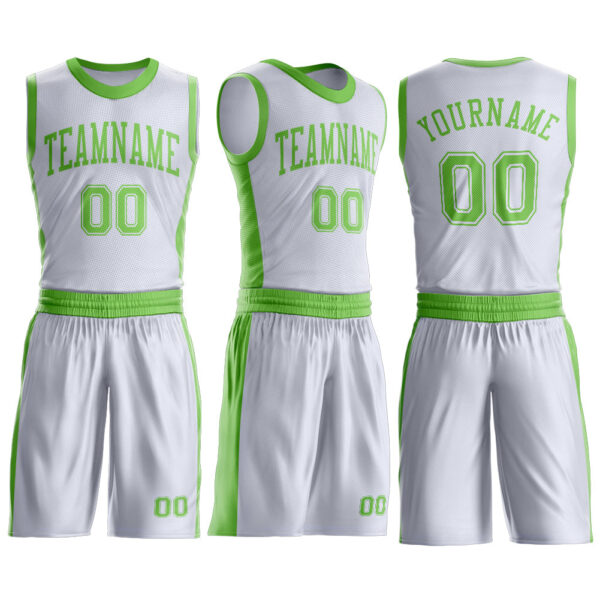 Custom White Neon Green Round Neck Suit Basketball Jersey