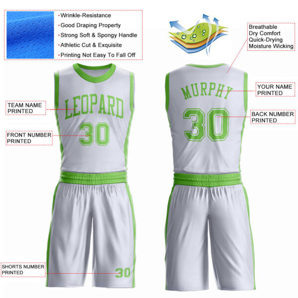 Custom White Neon Green Round Neck Suit Basketball Jersey