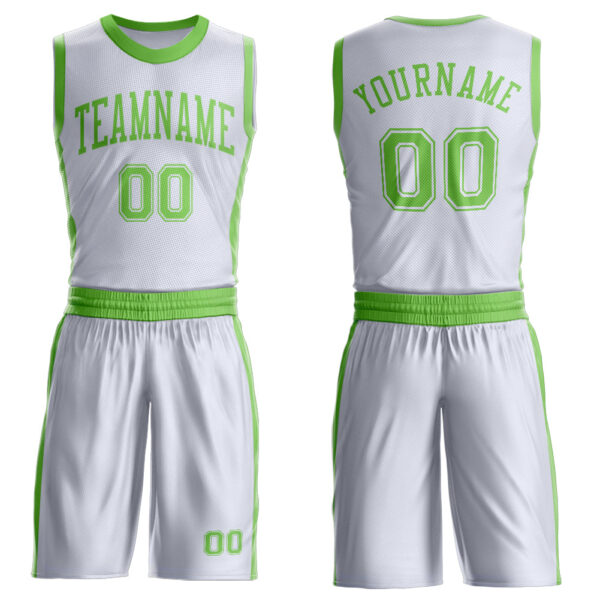 Custom White Neon Green Round Neck Suit Basketball Jersey