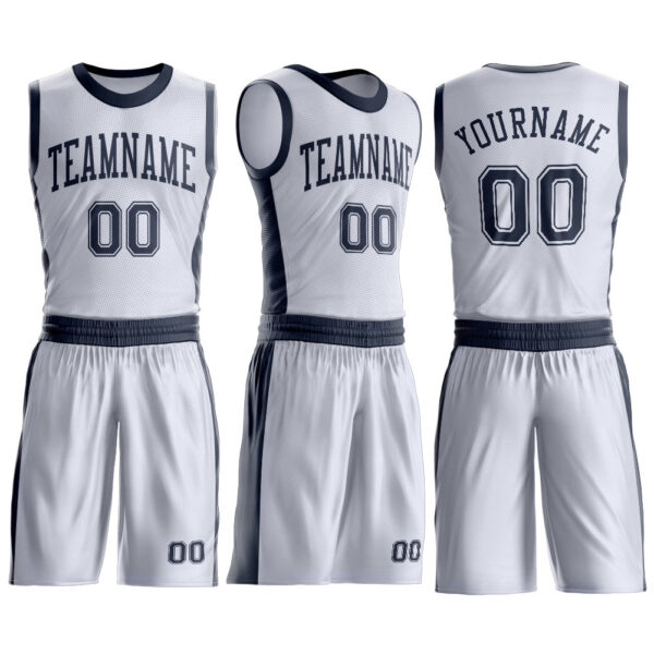 Custom White Navy Round Neck Suit Basketball Jersey