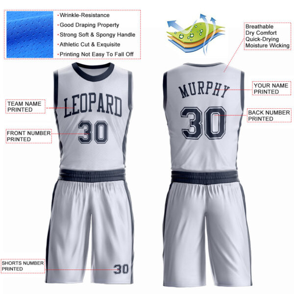 Custom White Navy Round Neck Suit Basketball Jersey
