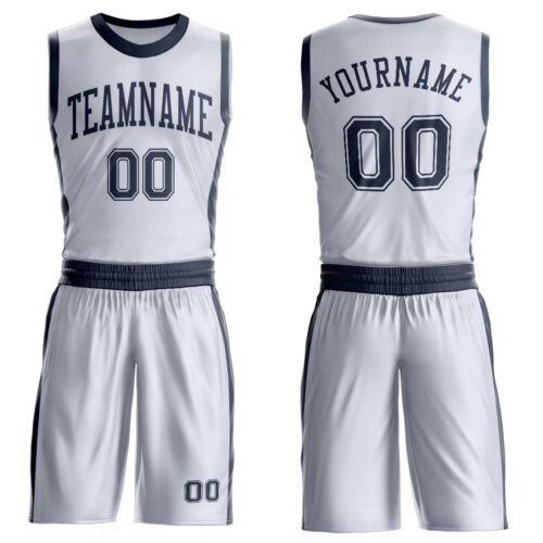Custom White Navy Round Neck Suit Basketball Jersey